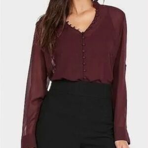 Express Portofino Slim sheer Burgundy Women's Top